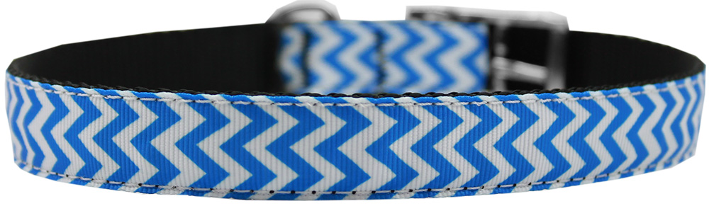 Chevrons Nylon Dog Collar with classic buckle 3/4" Blue Size 26